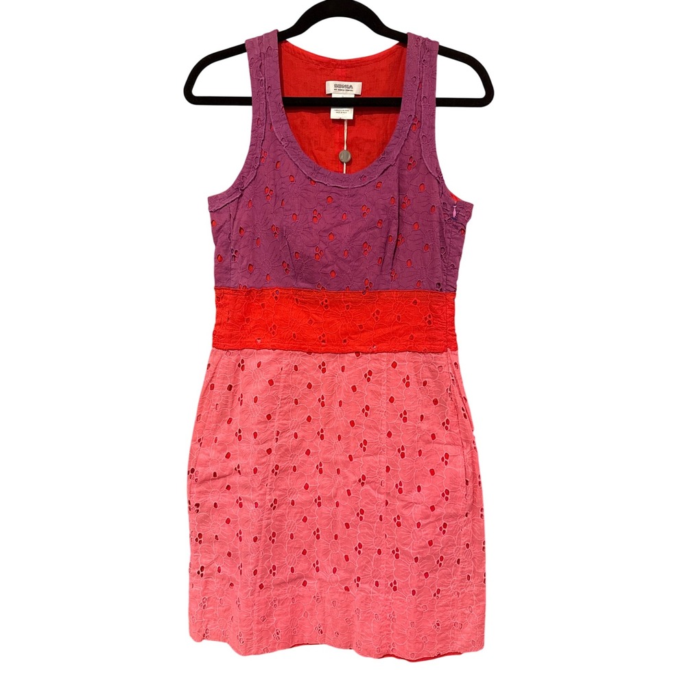 Sonia Rykiel dress eyelet tank sleeveless short FR 38 US 6 pink purple lined EUC